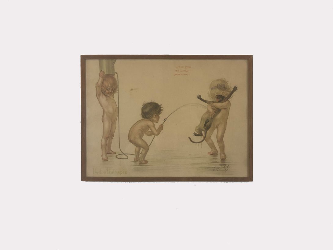 Foto Drawing Three Children Playing with a Cat h31x42 24C10