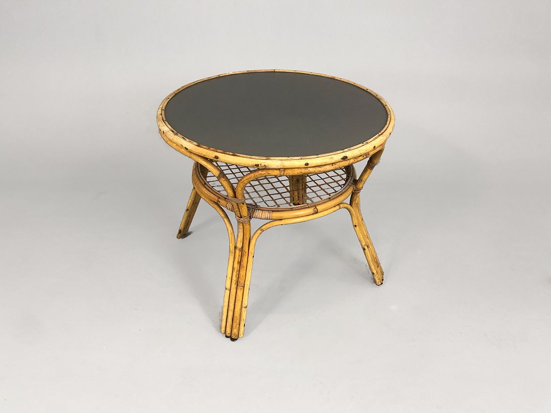 Foto Round Bamboo Table with Dark Grey Top h63x74