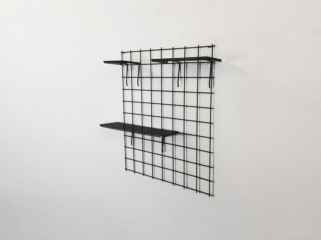Foto Black Grid Wall Unit with Perforated Metal Shelves 2 of 3