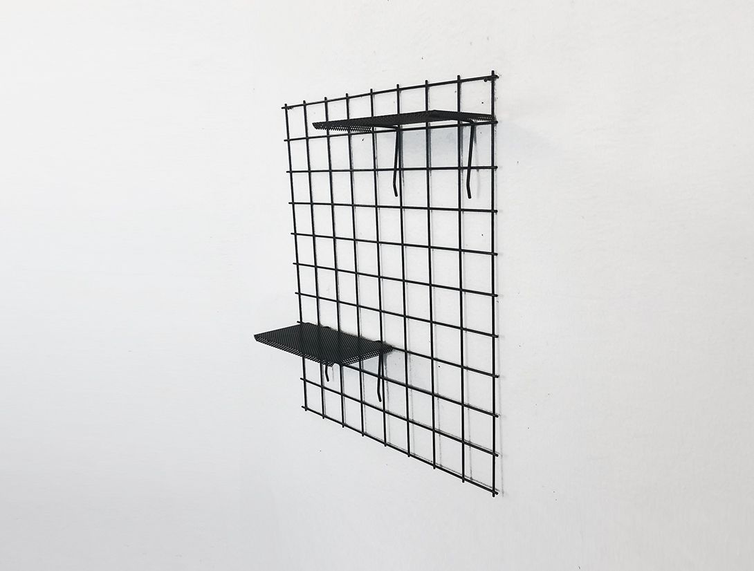 Foto Black Grid Wall Unit with Perforated Metal Shelves 1 of 3