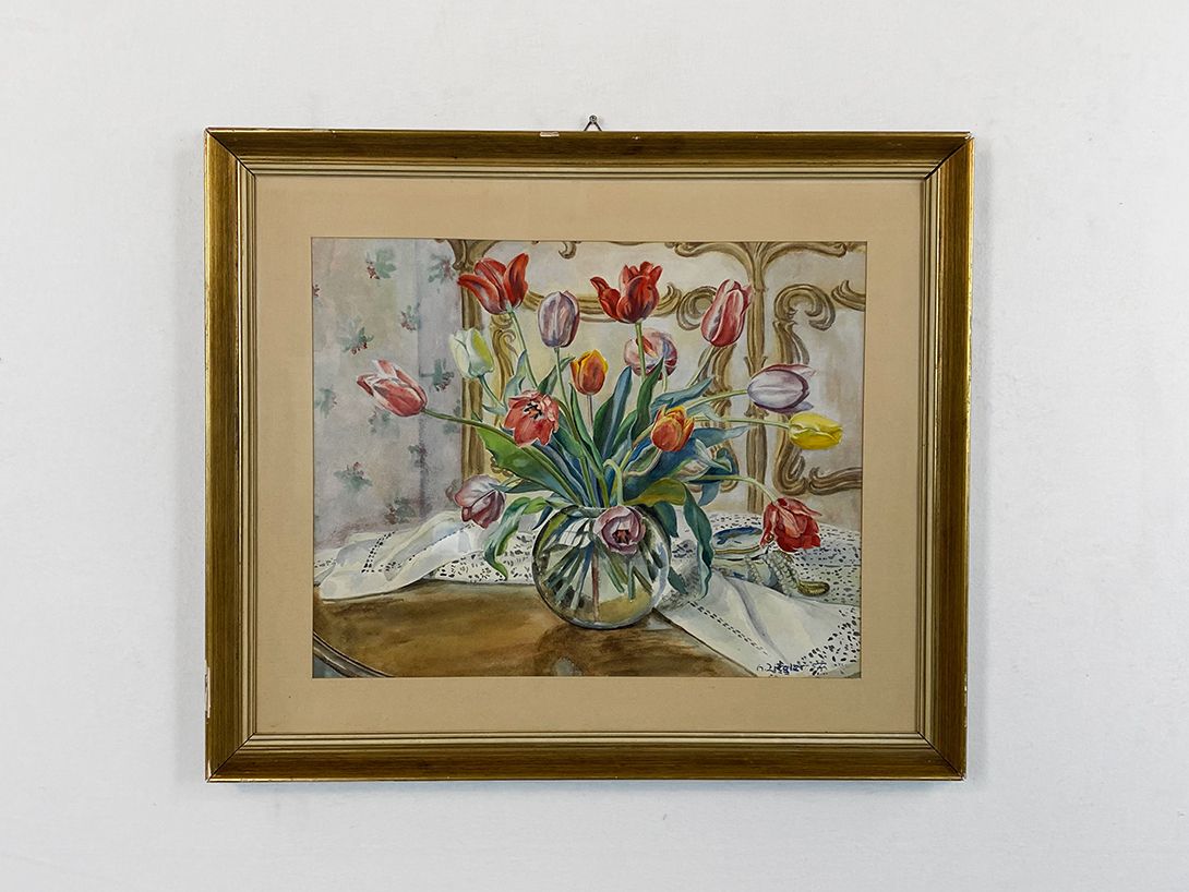 Foto Watercolor Painting of Flowers in a Vase h68x79 Z17