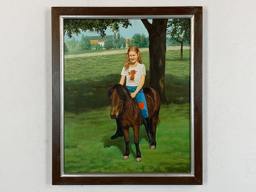 Foto Oil Painting of a Girl on a Pony h68x58 33A23