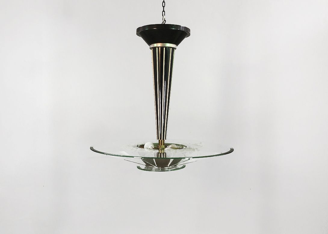 Foto Art Deco Style Pendant Lamp Glass Ceramic h90