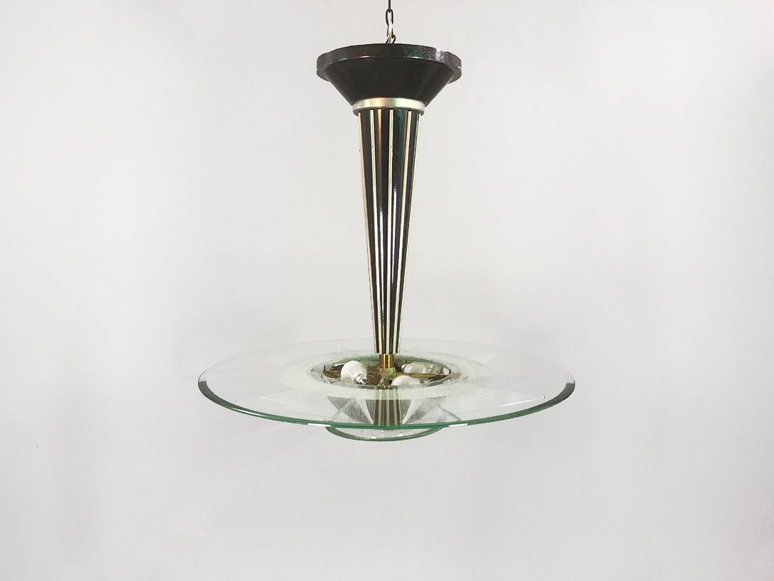 Foto Art Deco Style Pendant Lamp Glass Ceramic h90