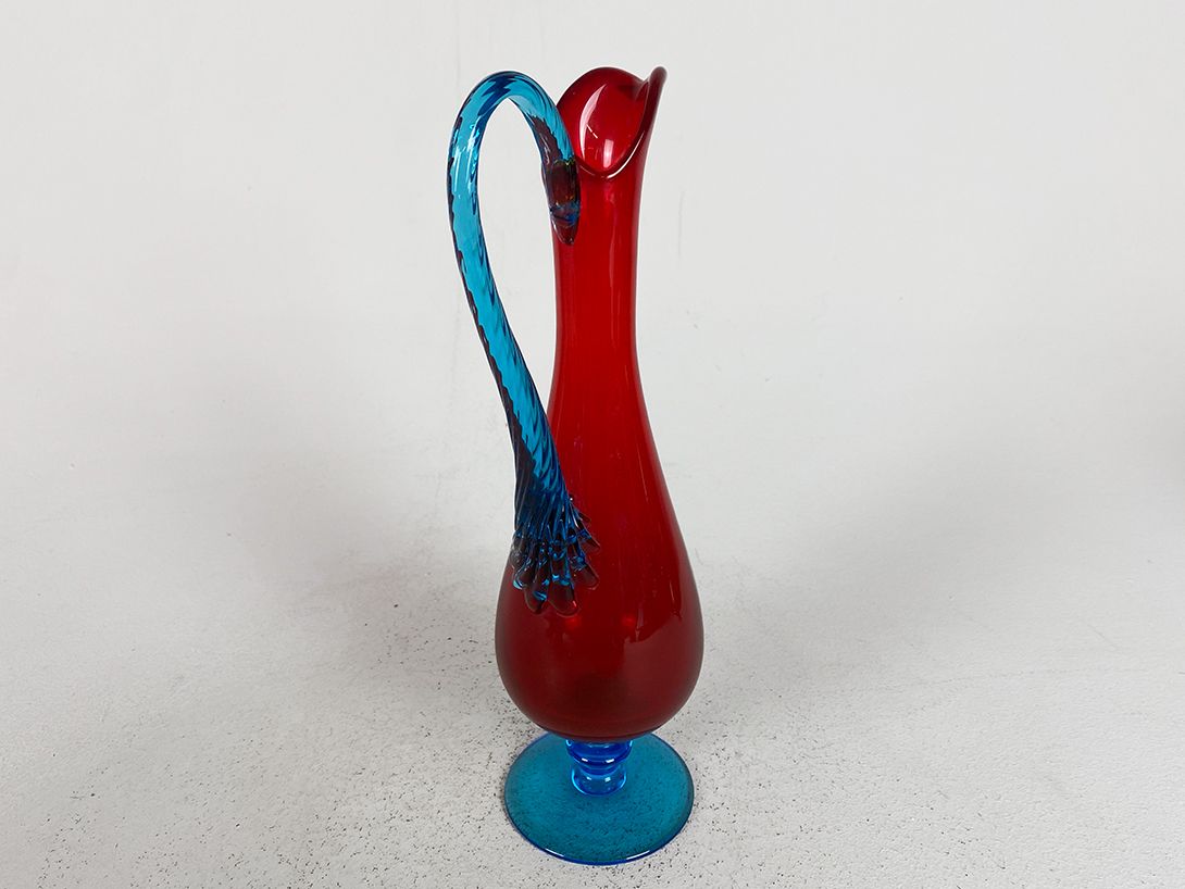 Foto Tall Blue and Red Jug Glass Vase h33