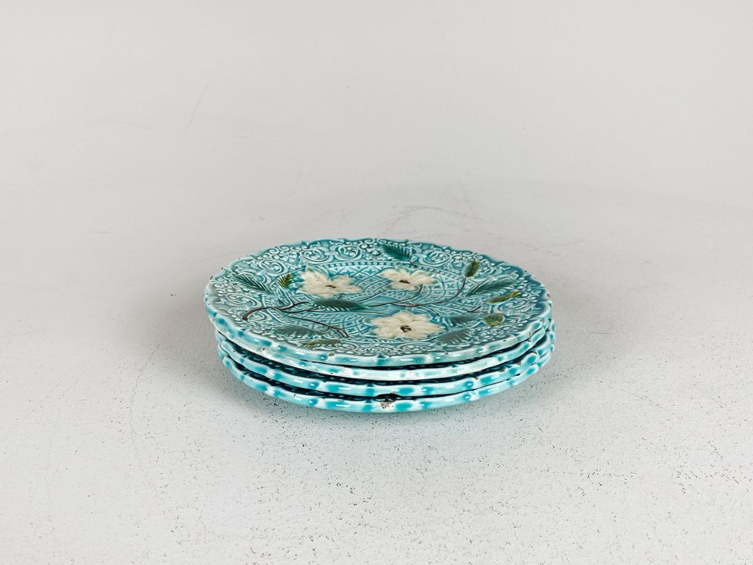 Foto Turquoise Majolica Flower Plate Set ø19