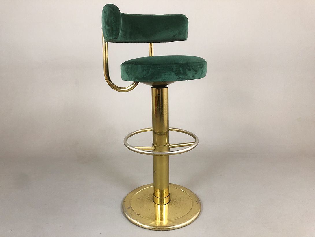 Foto Brass Barstool Las Vegas Covered with Green Velvet 1967 h93