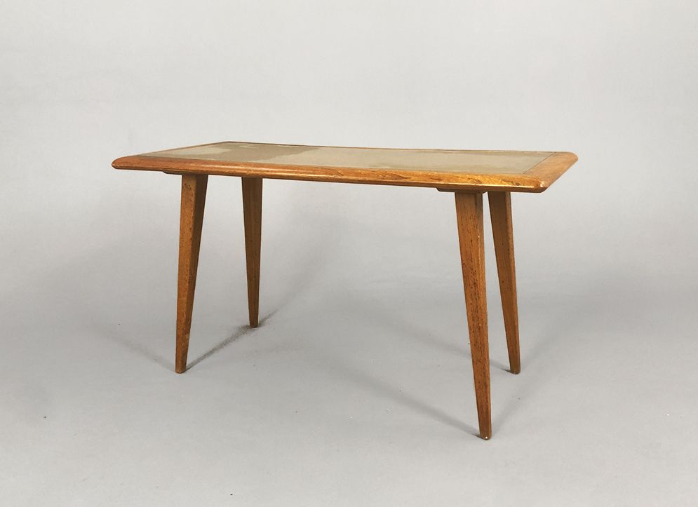Foto Wooden Side Table With Bordered Glass Top Oberhausen 1952 h57