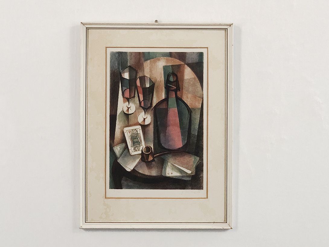Foto Lithography Cubistic Still Life Gambling and Drinking h50 22D15