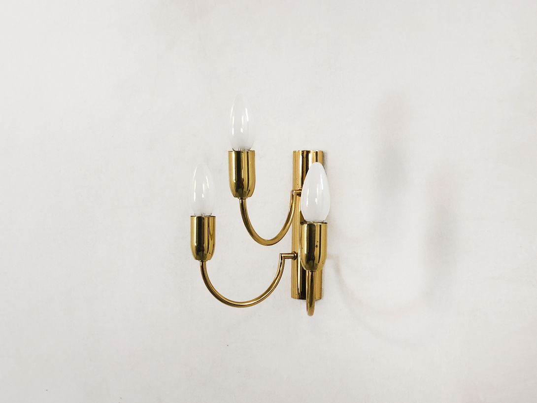 Foto Wall Lamp Brass Flush Mount 3-Armed Candle Düsseldorf 1971 h23