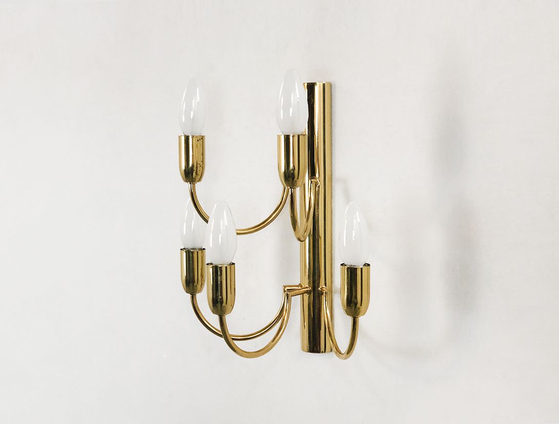Foto Wall Lamp Brass Flush Mount 5-Armed Candle Düsseldorf 1971 h34