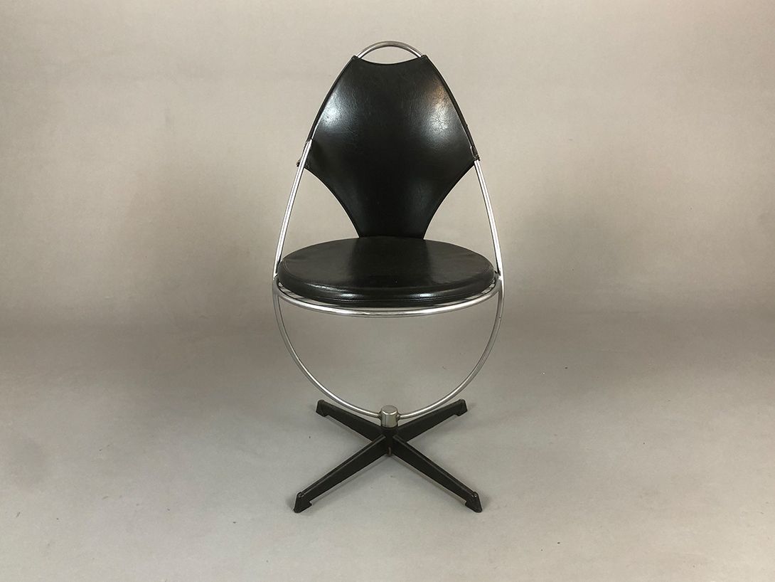 Foto Vintage Wired Metal Chrom Dining Chair Full Leather Cushioned 1974