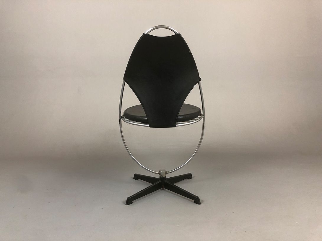 Foto Vintage Wired Metal Chrom Dining Chair Full Leather Cushioned 1974