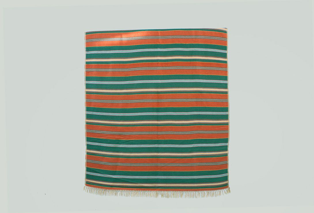 Foto Orange and Green Striped Kilim Carpet 195x159cm 0096