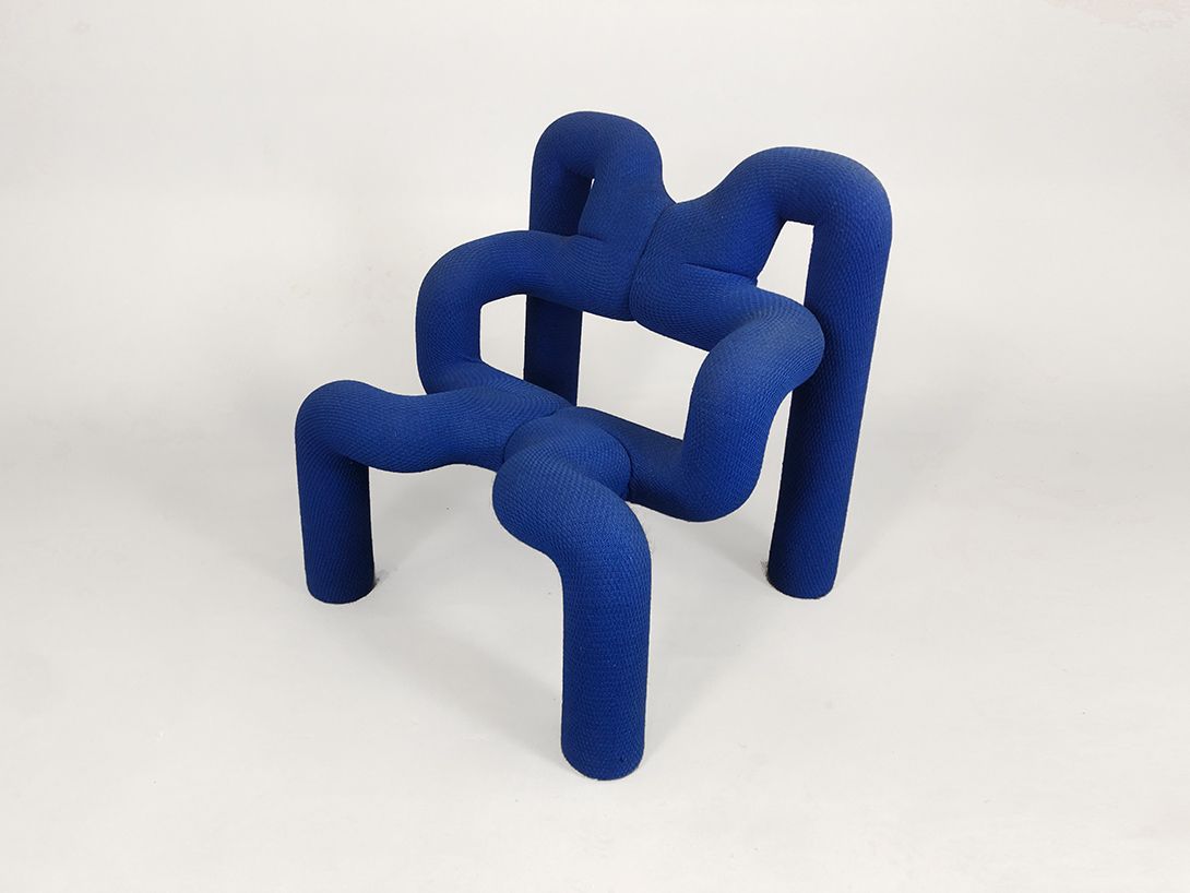 Foto Blue Ekstrem Armchair by Terje Ekstrøm for Varier Stokke, Used Upholstery, 1980