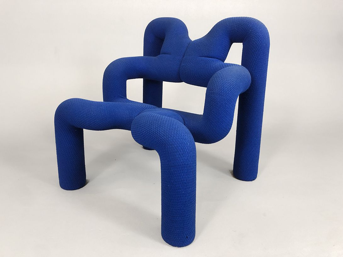 Foto Blue Ekstrem Armchair by Terje Ekstrøm for Varier Stokke, Used Upholstery, 1980