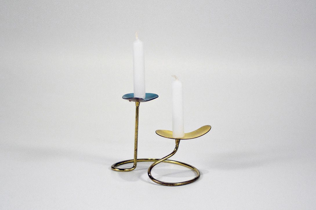 Foto Funky Blue, Yellow and Brass Candle Holder