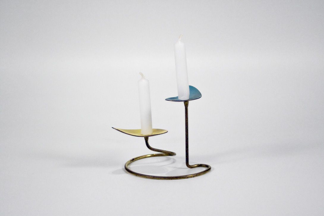 Foto Funky Blue, Yellow and Brass Candle Holder