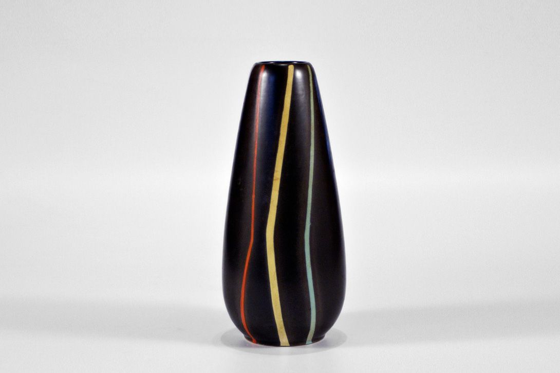 Foto Colorful Striped Matte Black Vase h25 A4