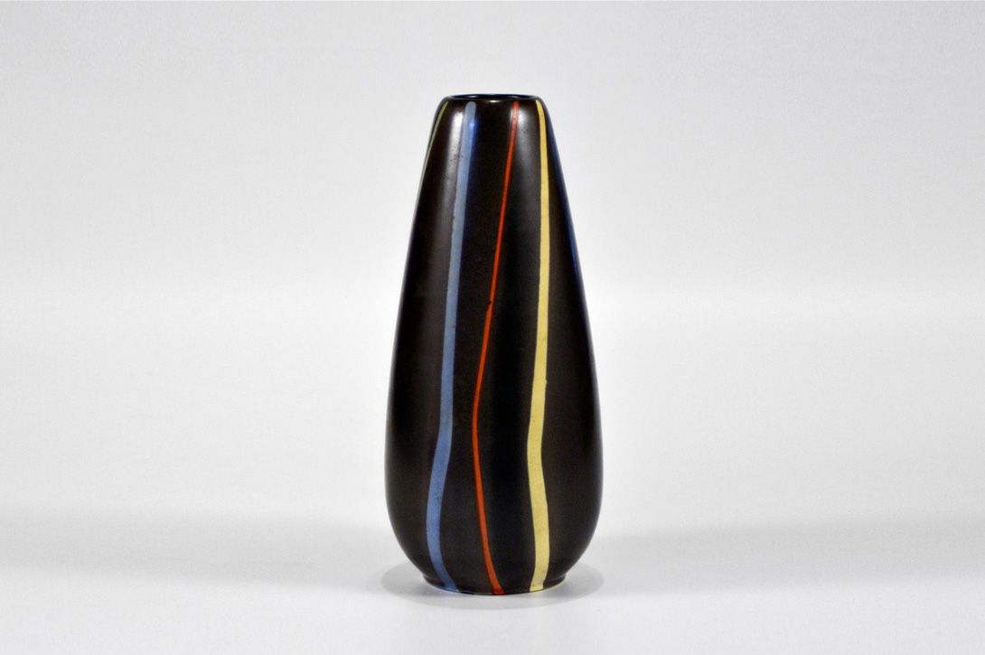 Foto Colorful Striped Matte Black Vase h25 A4