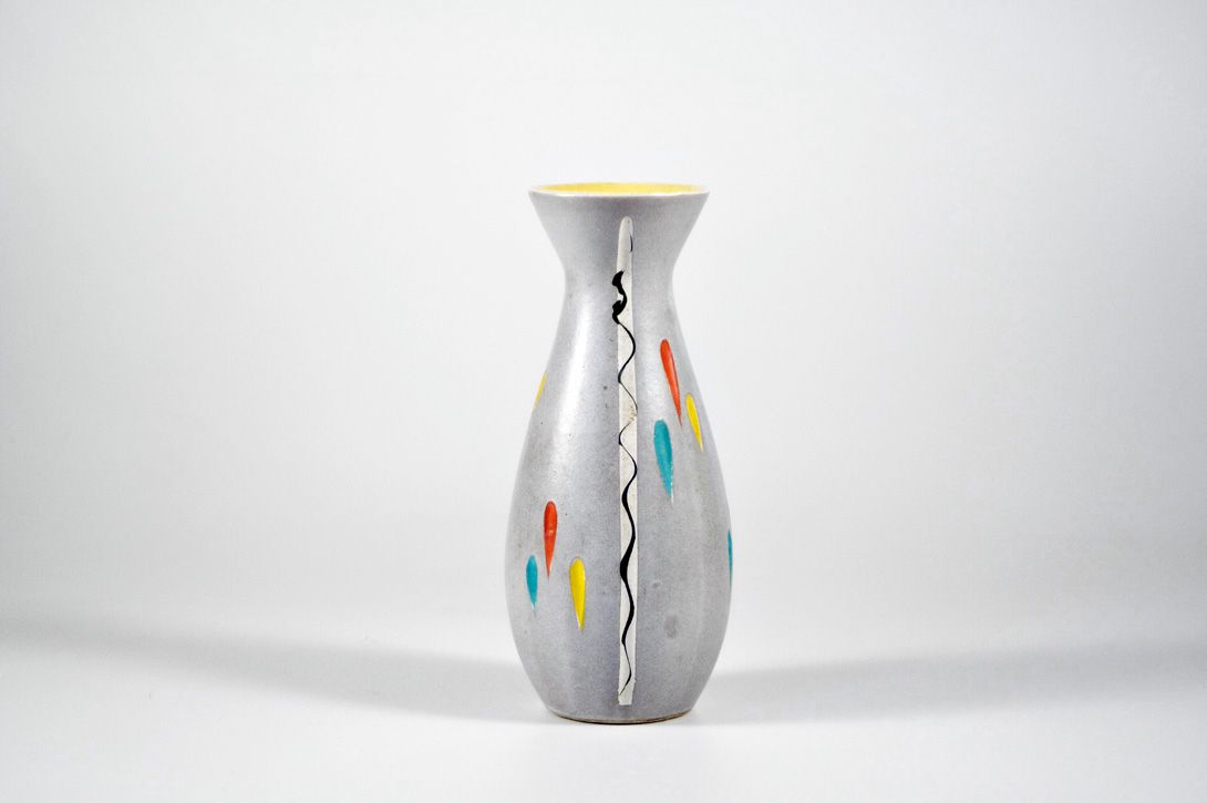 Foto Grey Stoneware Vase with Colorful Design, Handmade in Germany h20 A4