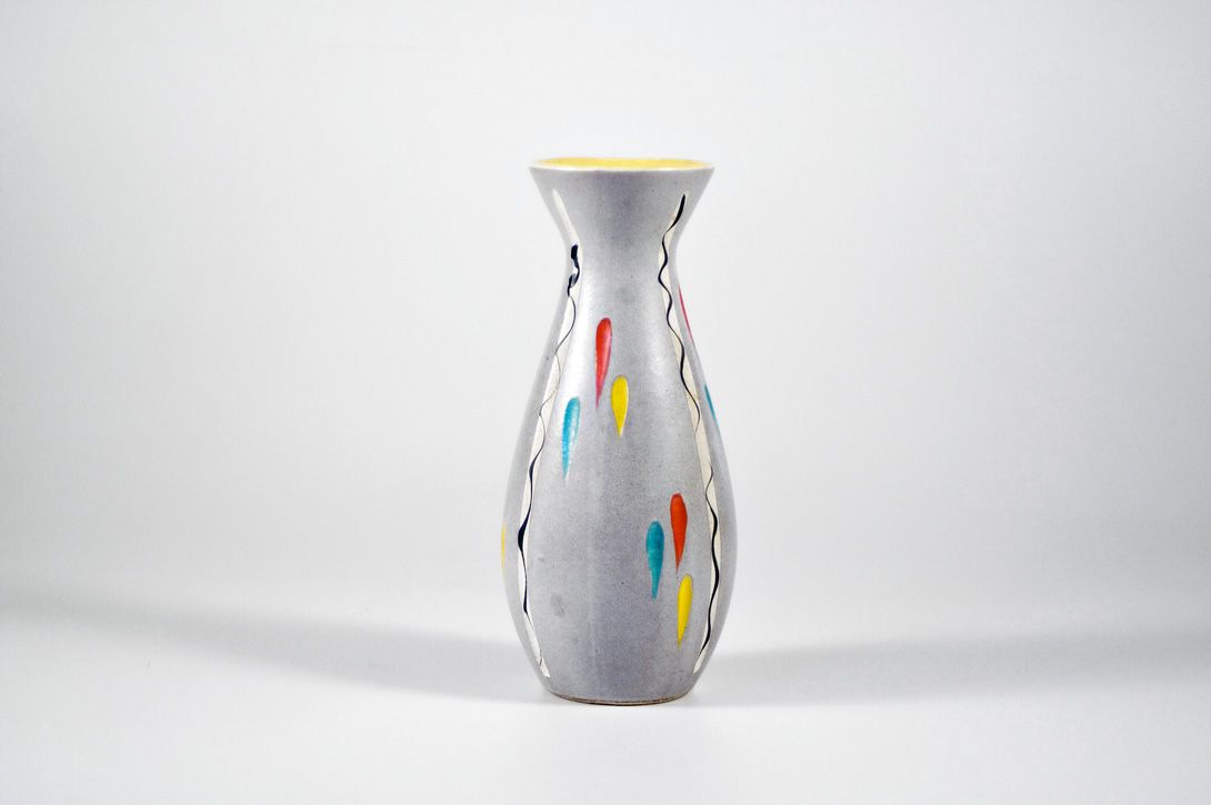 Foto Grey Stoneware Vase with Colorful Design, Handmade in Germany h20 A4