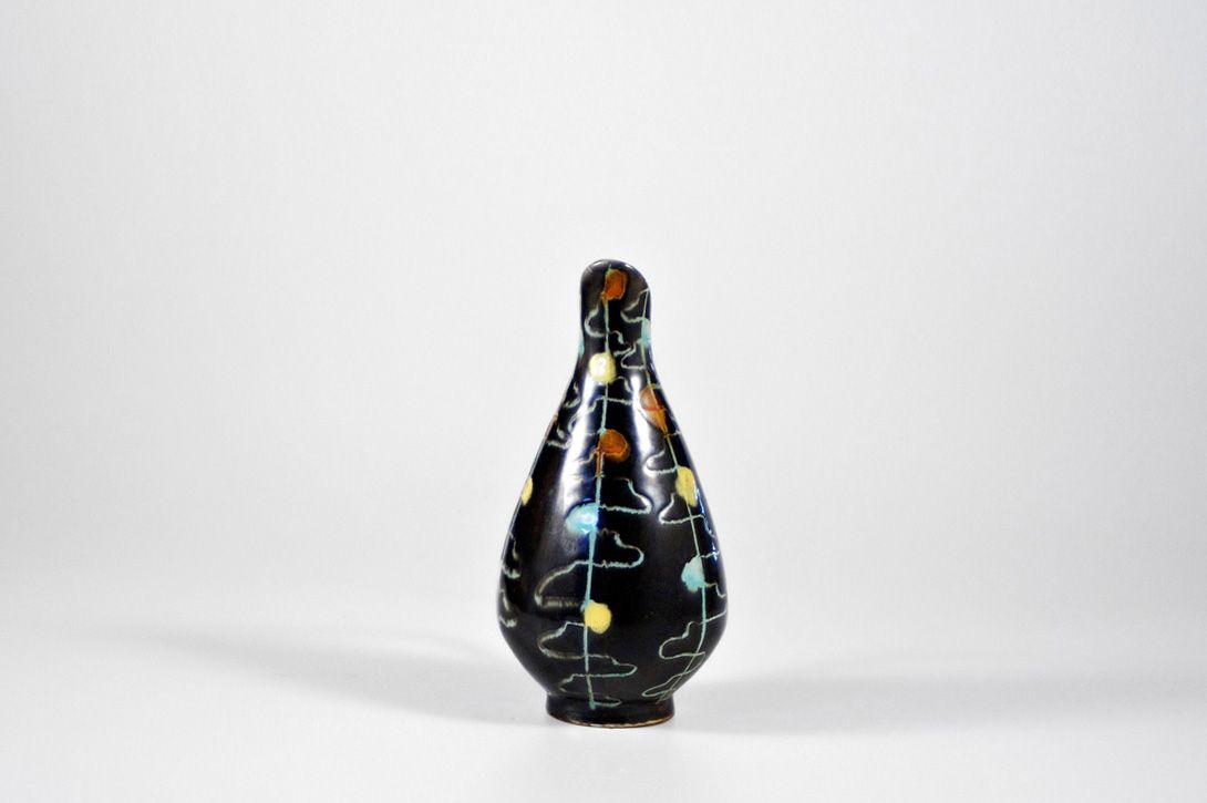 Foto Black Pointy Vase with Colorful Spots h17 B6