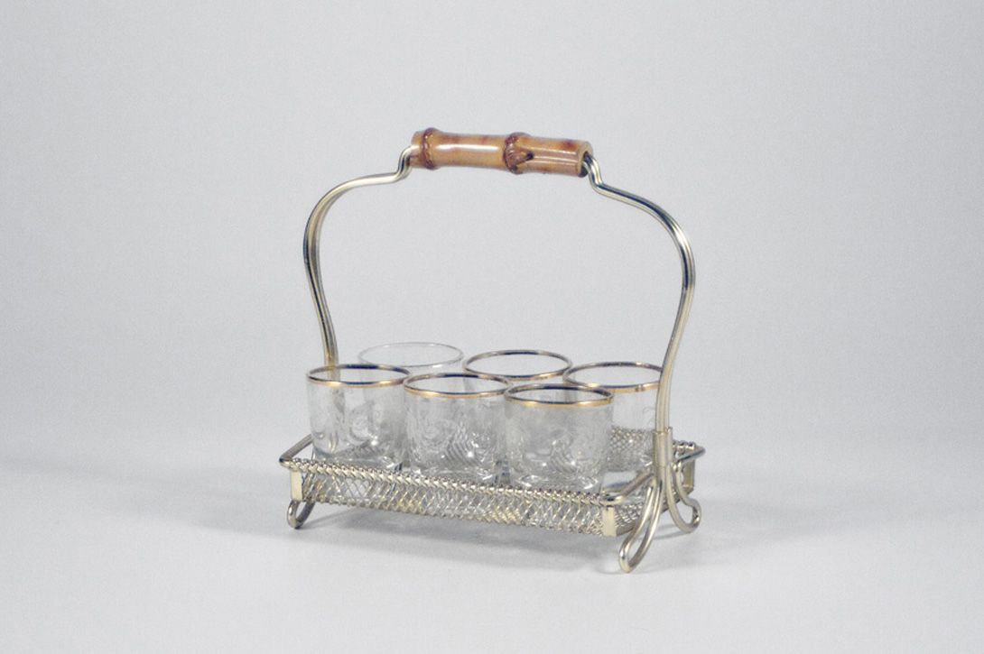 Foto Golden Rimmed Shot Glass Set with Bracket