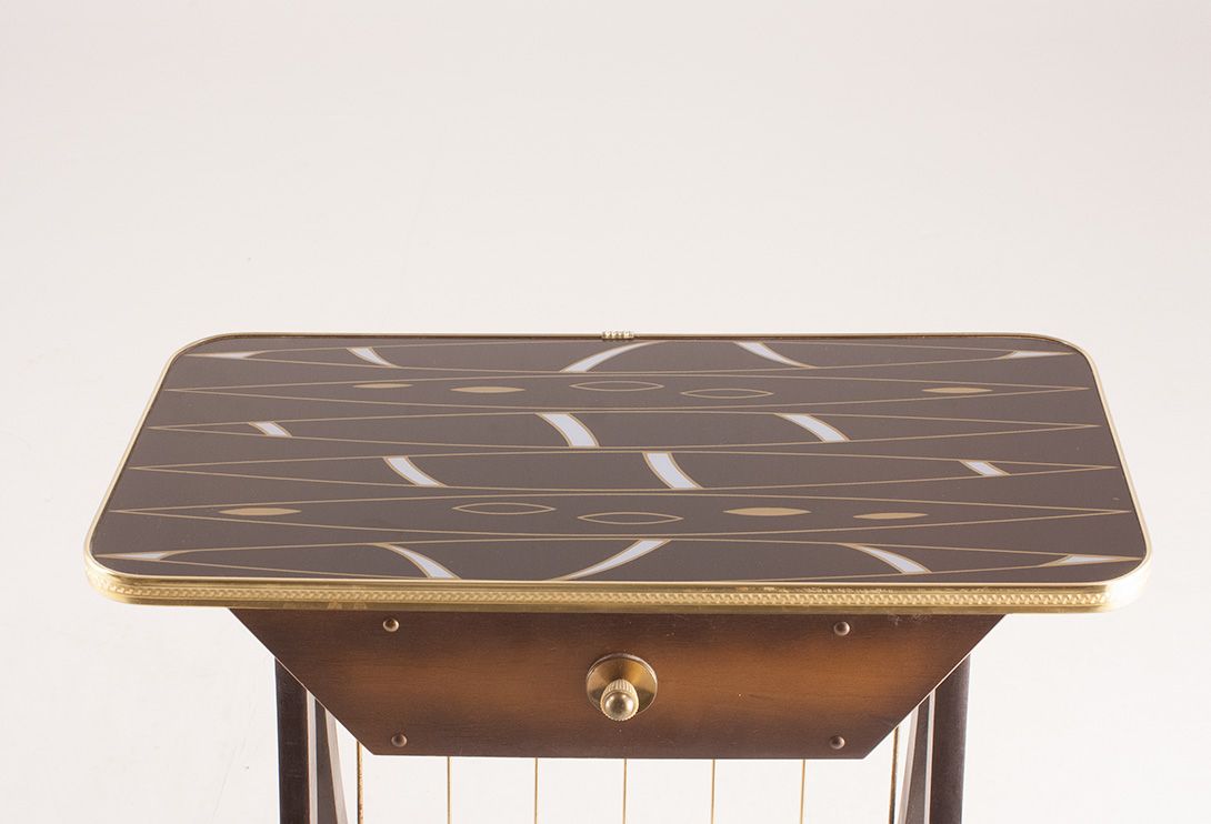 Foto Side Table on Wheels with Newspaper Rack 1950 h55x60x30