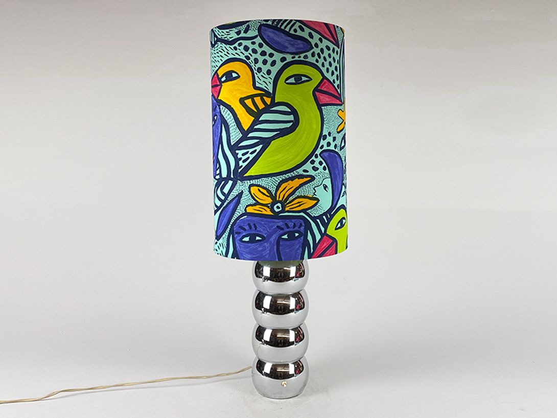 Foto Silver Bubble Table Lamp with Expressionist Colorful Shade h102