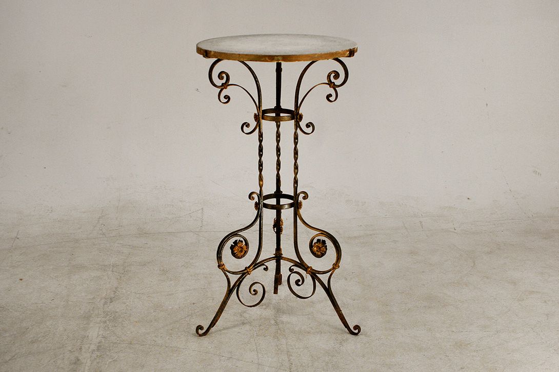 Foto High Iron Side Table or Flower Stand with Stone Top h86
