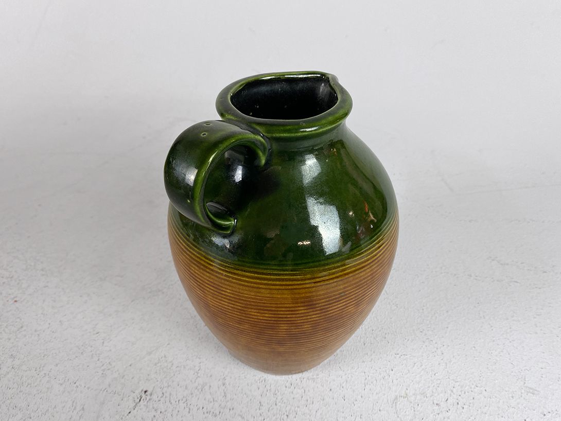 Foto Glossy Green and Brown Ceramic Jug Vase h22 C5