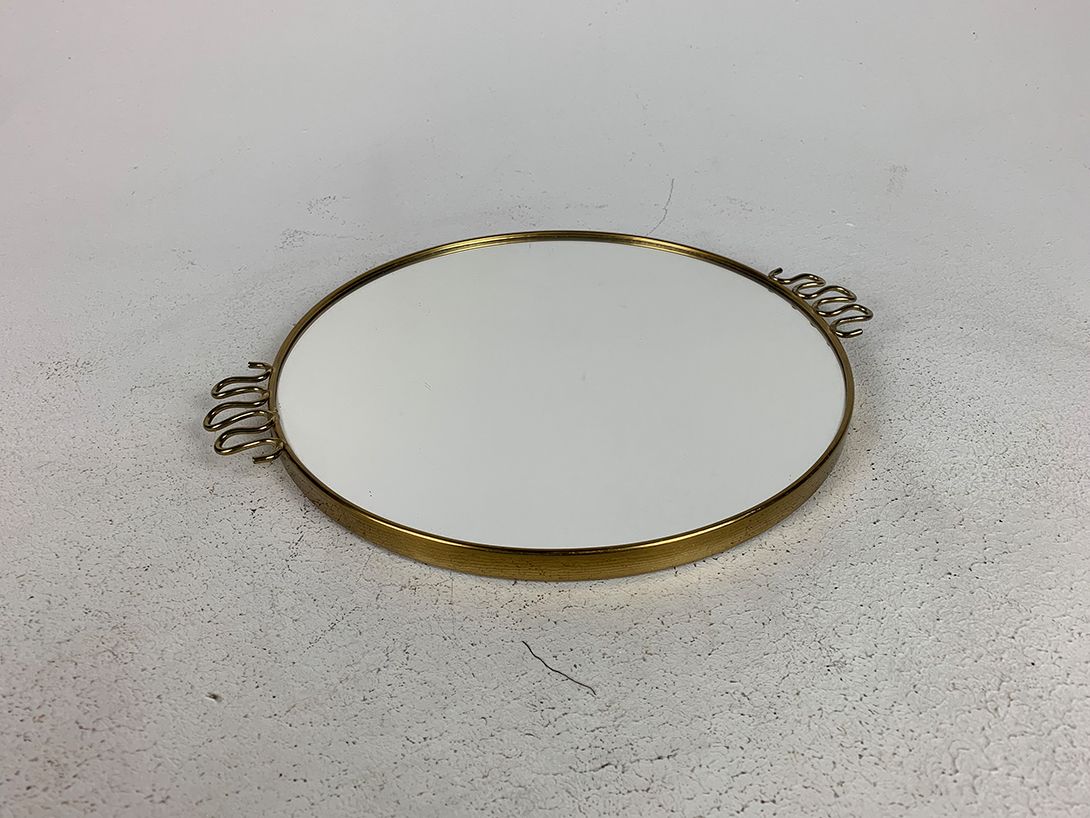 Foto Round Mirror Tray with Brass Frame and Handles ø26