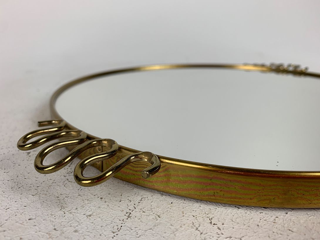 Foto Round Mirror Tray with Brass Frame and Handles ø26