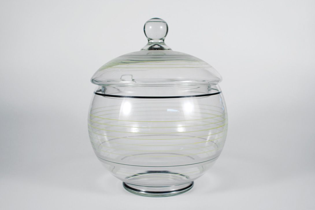 Foto Glass Punch Bowl with Thin Green Stripes 1955