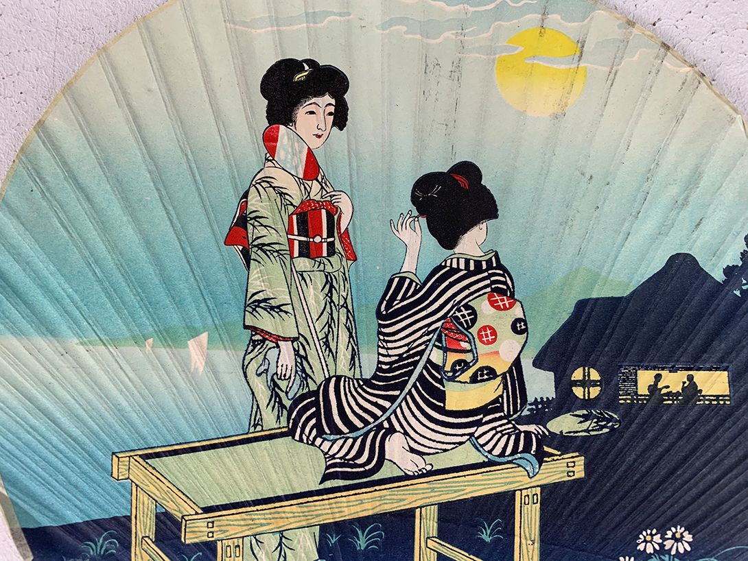 Foto Japanese Paper Fan Two Geishas h36x23cm