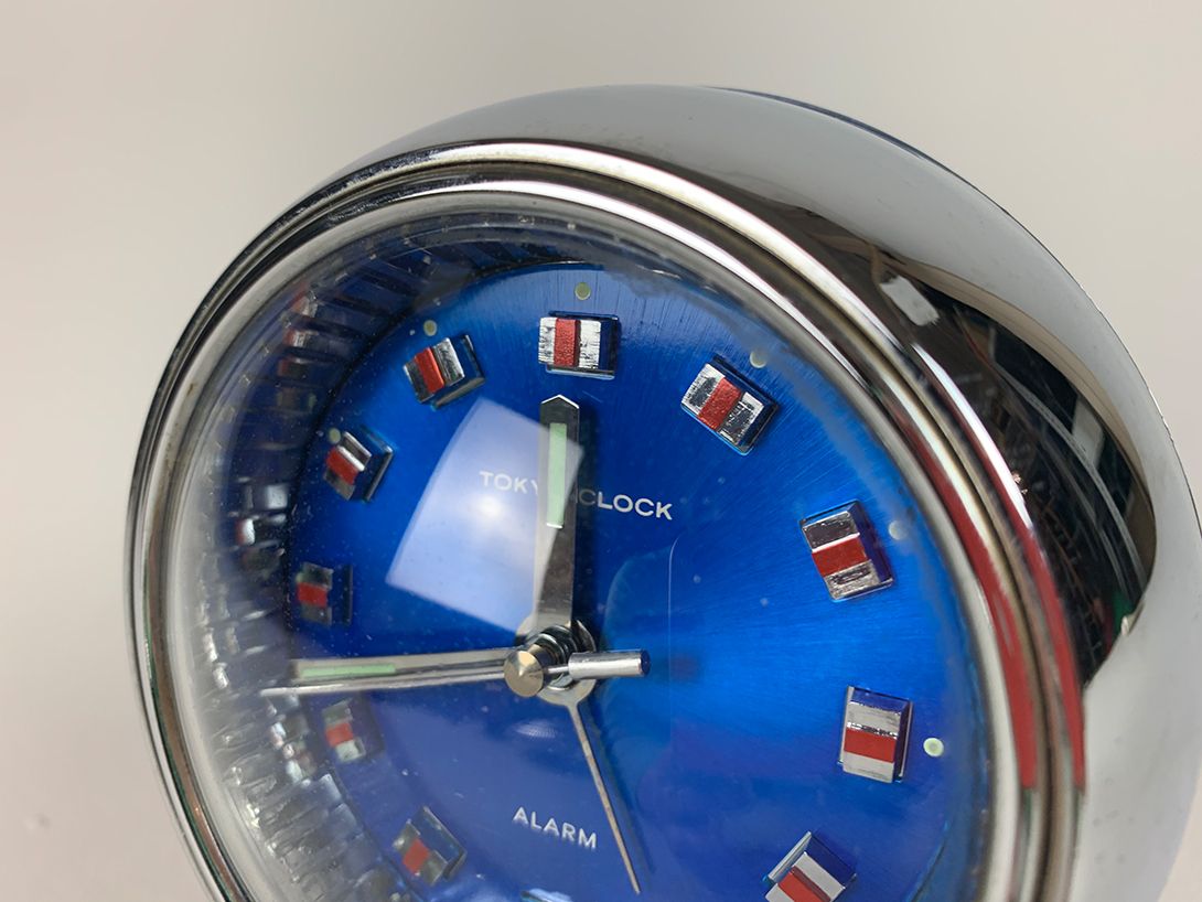 Foto Tokyo Table Clock Chrome and Blue 1970 h17