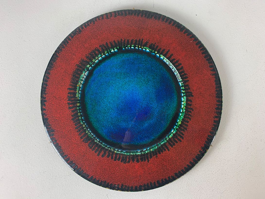 Foto Large Hippie Art Lava Wall Plate Red and Green ø43