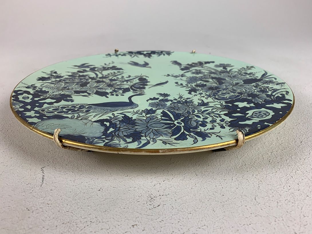 Foto Mint Green and Blue Porcelain Wall Plate Peacock ø30