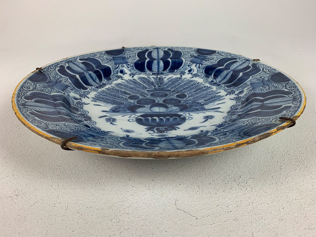 Foto Large Antique Delft Wall Plate Classic Blue ø34