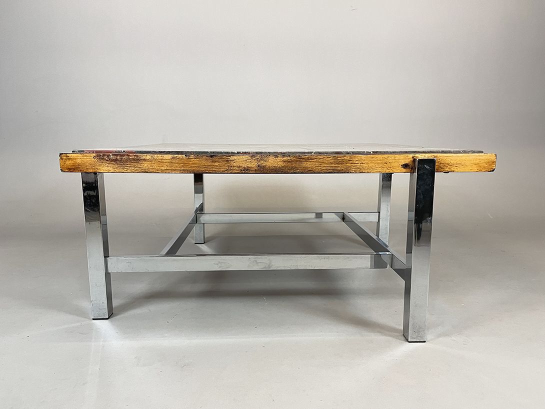 Foto Huge Marble Coffee Table with Chrome Legs h53x117x117