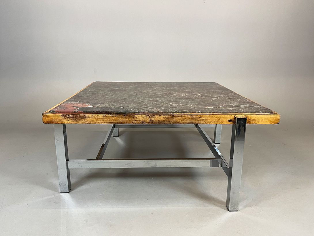 Foto Huge Marble Coffee Table with Chrome Legs h53x117x117