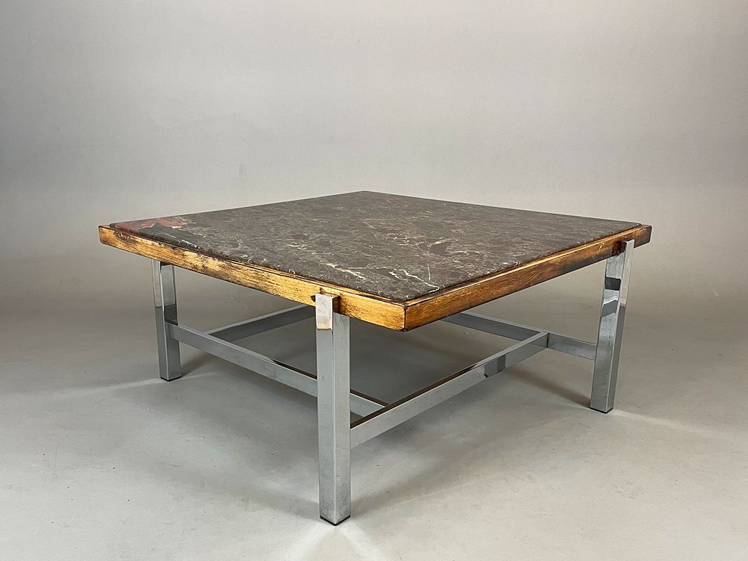 Foto Huge Marble Coffee Table with Chrome Legs h53x117x117