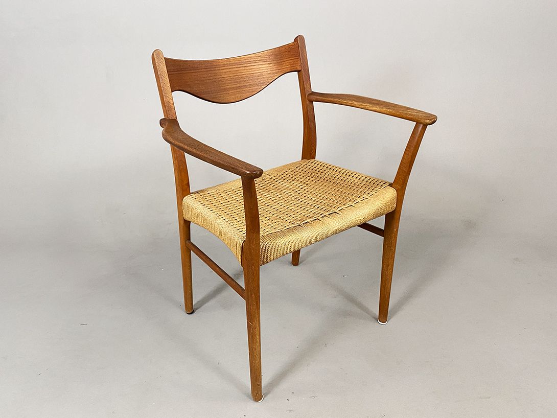 Foto Teak Wooden Dining Chair with Wicker Seat