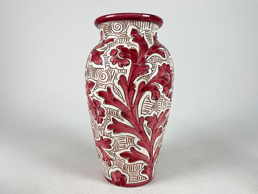 Foto Unique Vase with Pink Flowers and Swirls h35 E5