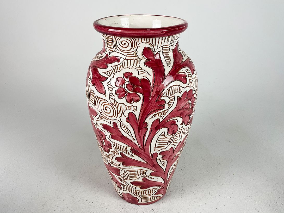 Foto Unique Vase with Pink Flowers and Swirls h35 E5