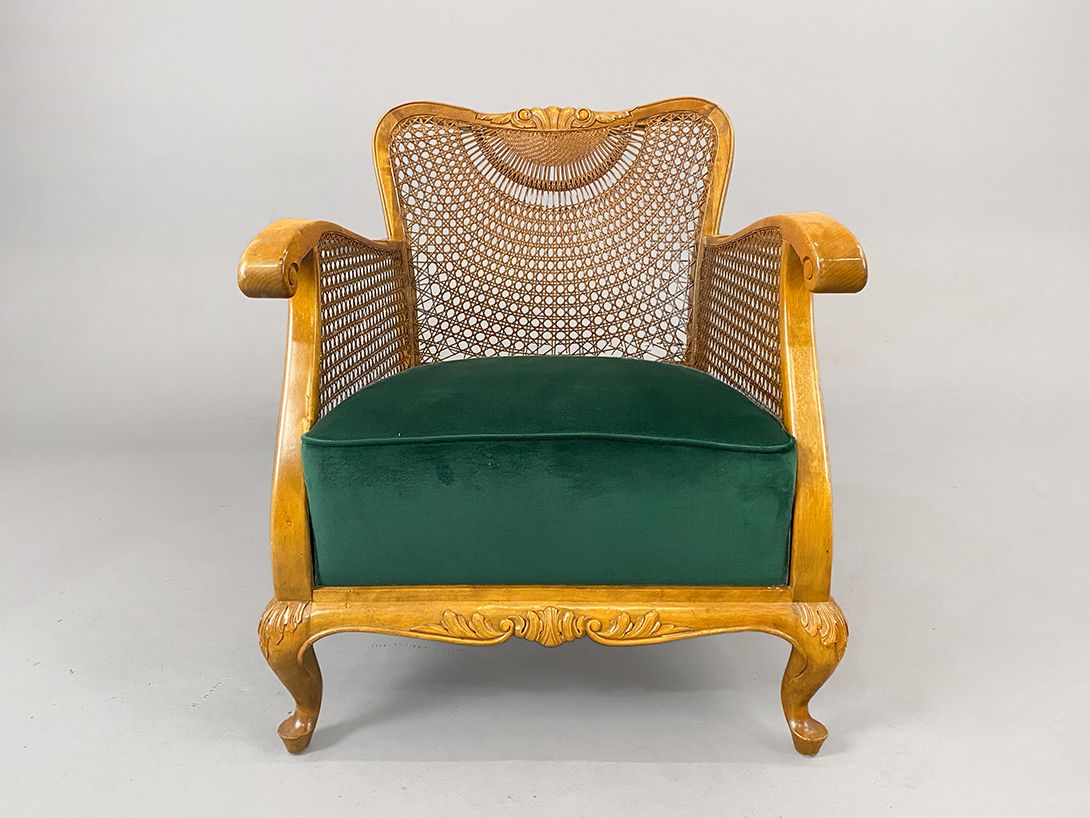 Foto Green Velvet Rattan Armchair