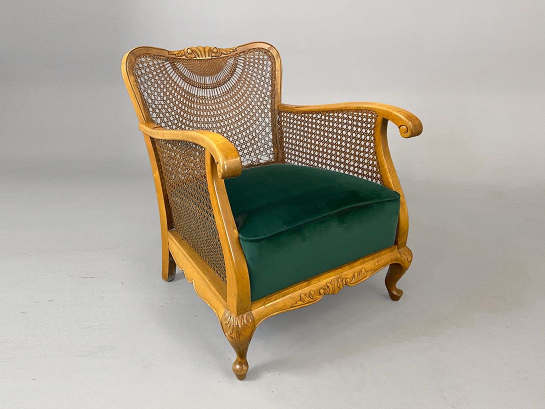 Foto Green Velvet Rattan Armchair