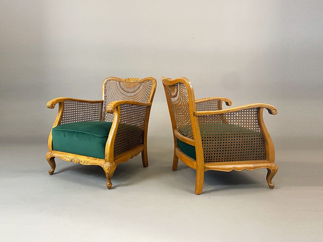 Foto Green Velvet Rattan Armchair