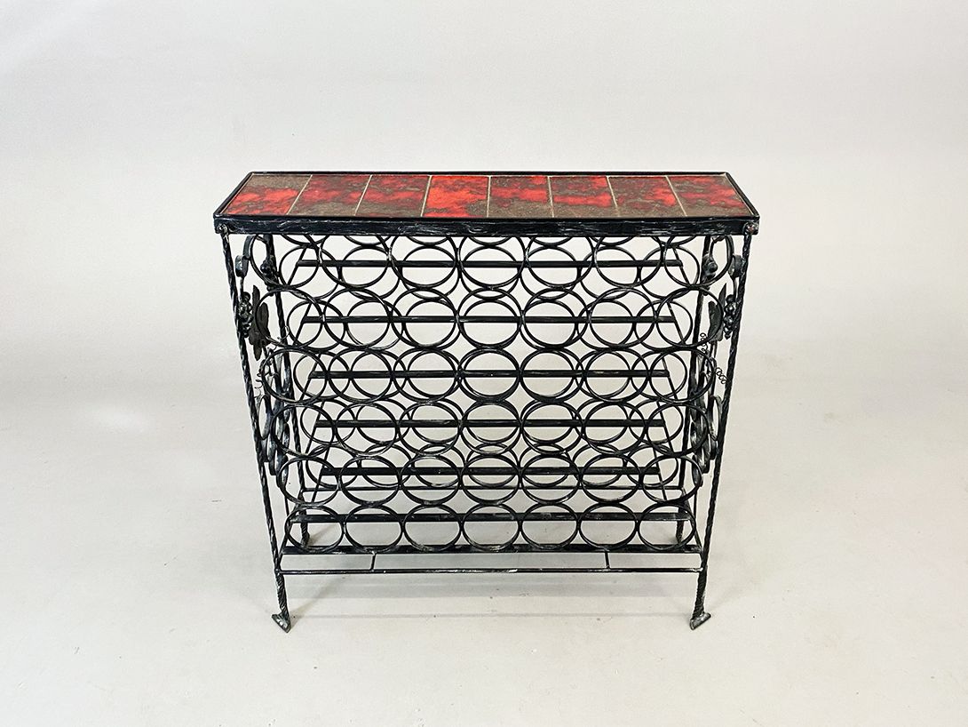 Foto Iron Wine Bottle Rack with red Tiles h82x82x25